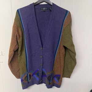 Vintage Jeanne Pierre Cardigan Sweater Wool/Rabbit Hair Multicolor Women M EUC